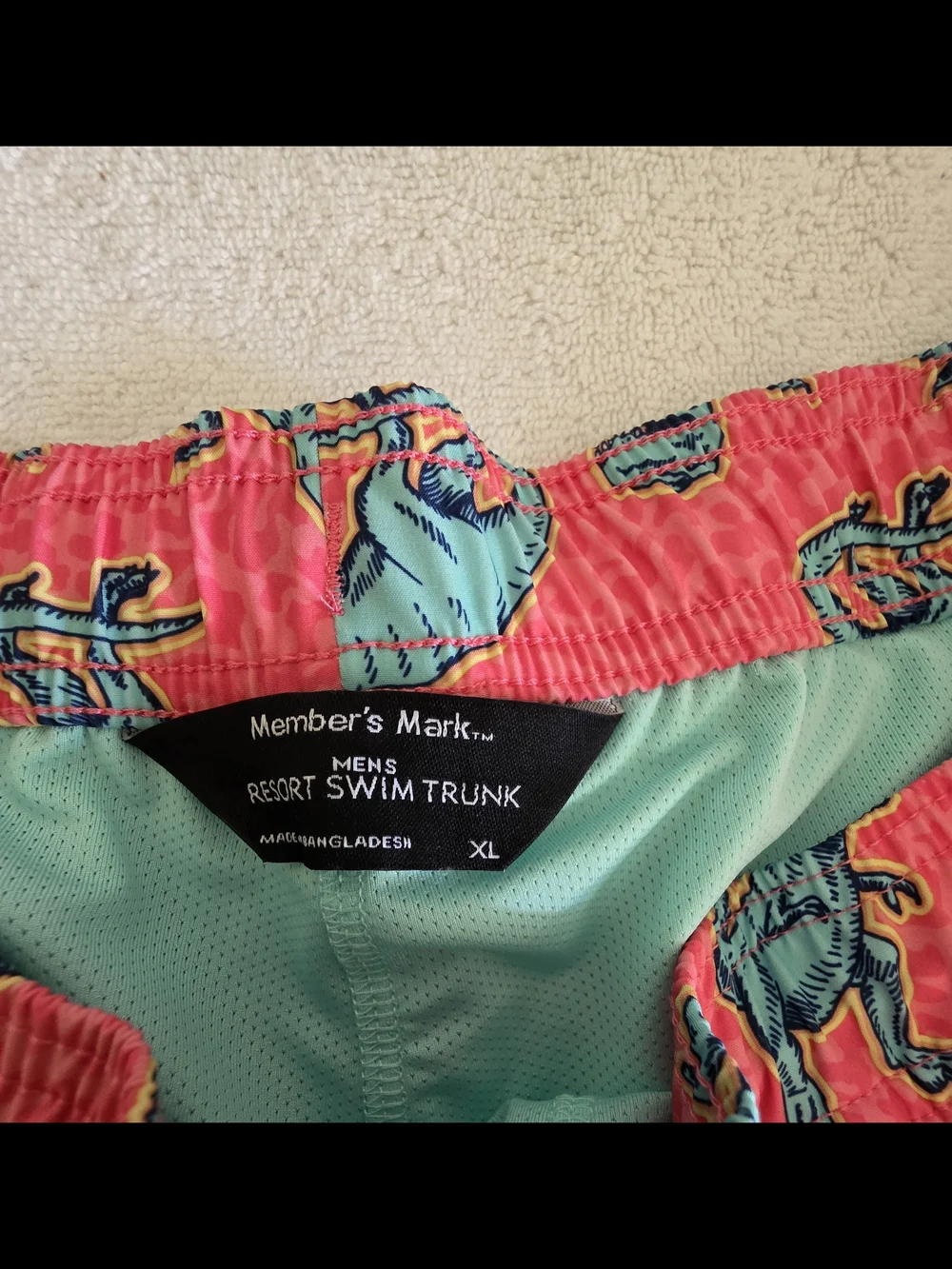 Member's Mark Men's Swim Trunks Size XL Pink Dinosaur Print NWT